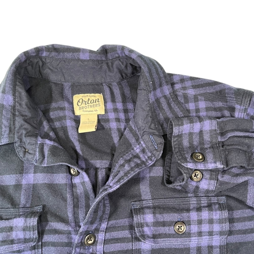 Orton Brothers L Purple Plaid Button Down Shirt Flannel Cotton 80981 Lumberjack